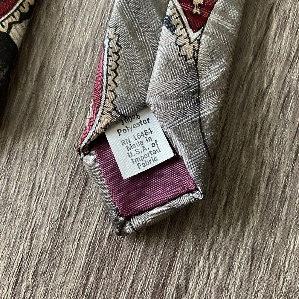 John Weitz Men's Gray Burgundy Geometric Satin NeckTie 56